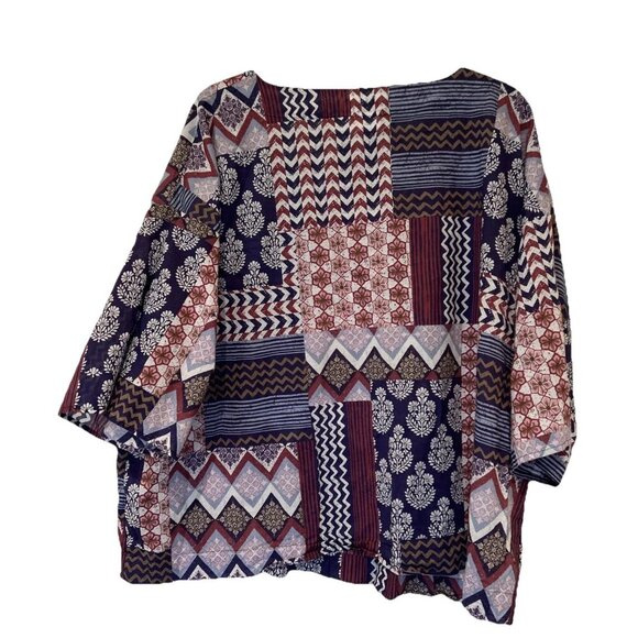 J Jill Multicolor Patchwork Print‎ 3/4 Sleeve Blouse Top - Picture 3 of 9